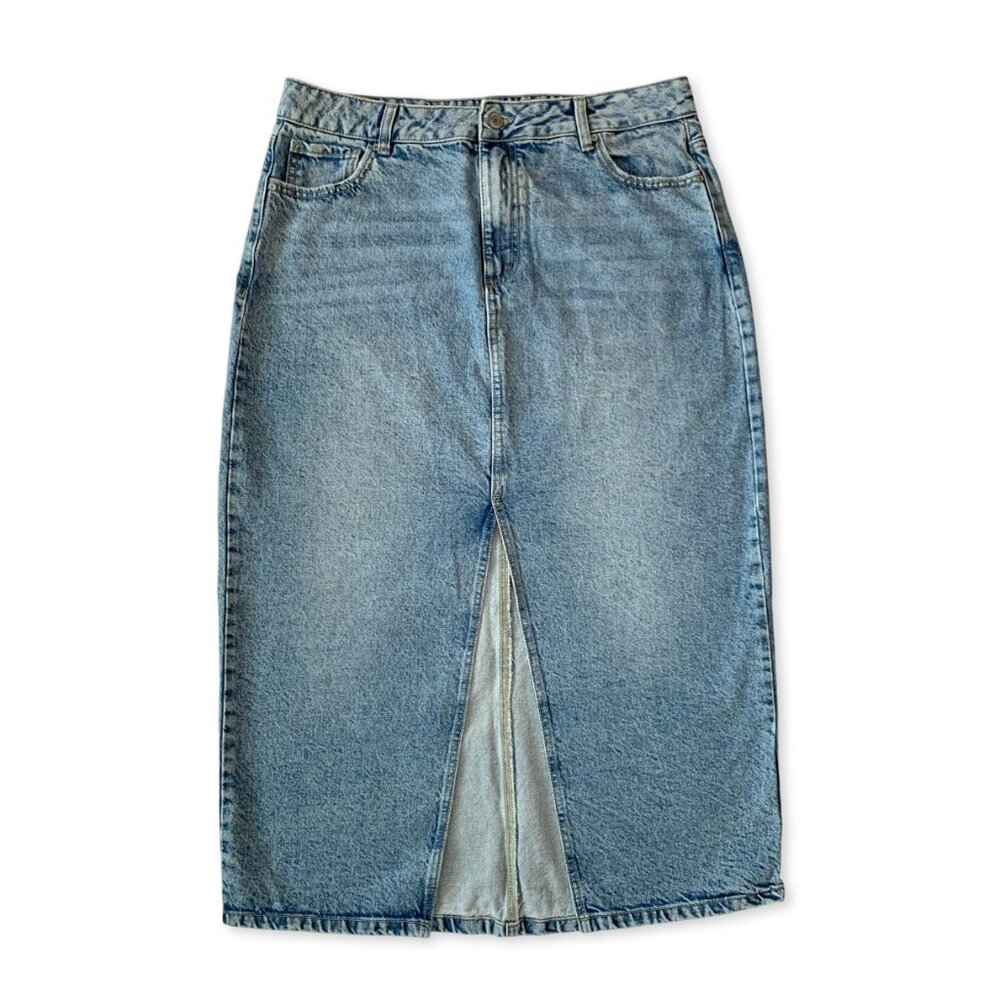 My Style Long Denim Jean Skirt Front Slit Coastal Cowgirl Western Minimalist